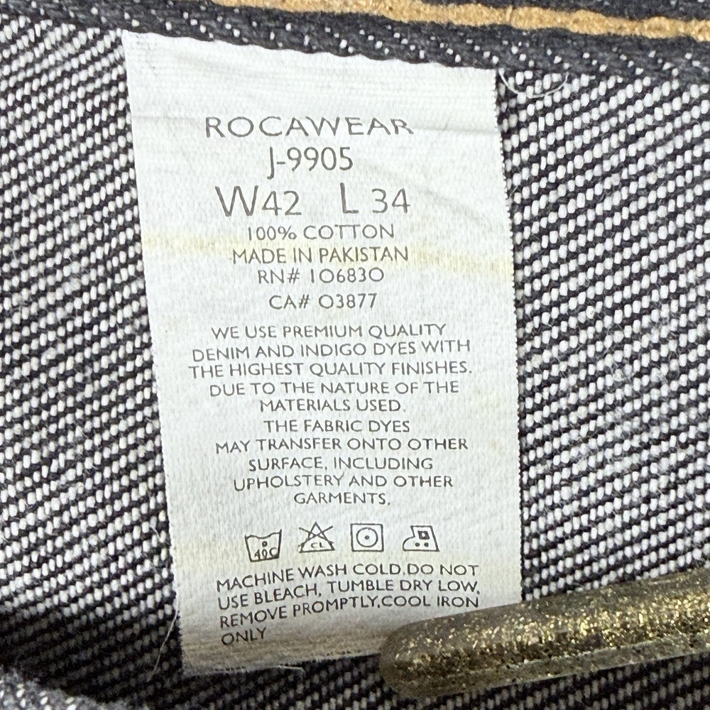 Rocawear Jeans Mens 42x34 Dark Wash Straight Leg Embroidered Logo Y2K HipHop - Picture 5 of 13